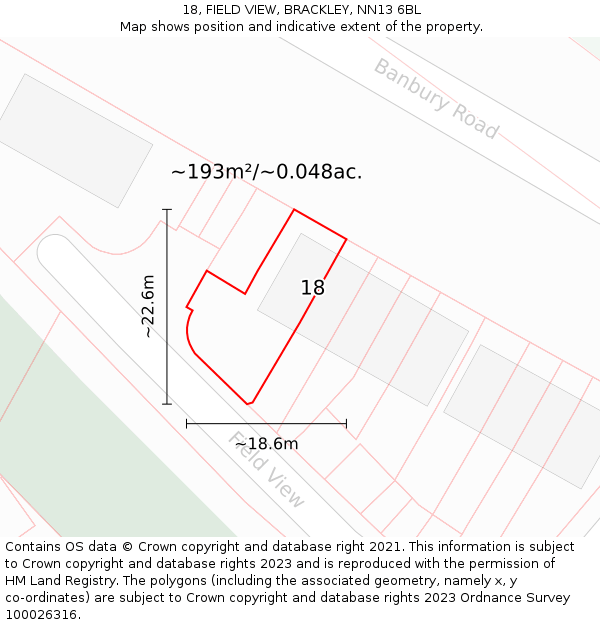 18, FIELD VIEW, BRACKLEY, NN13 6BL: Plot and title map