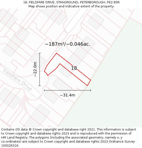 18, FIELDFARE DRIVE, STANGROUND, PETERBOROUGH, PE2 8SR: Plot and title map