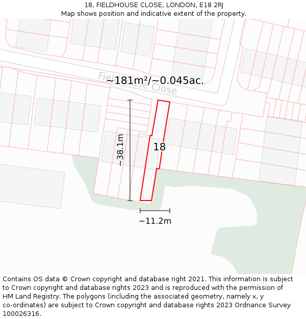 18, FIELDHOUSE CLOSE, LONDON, E18 2RJ: Plot and title map