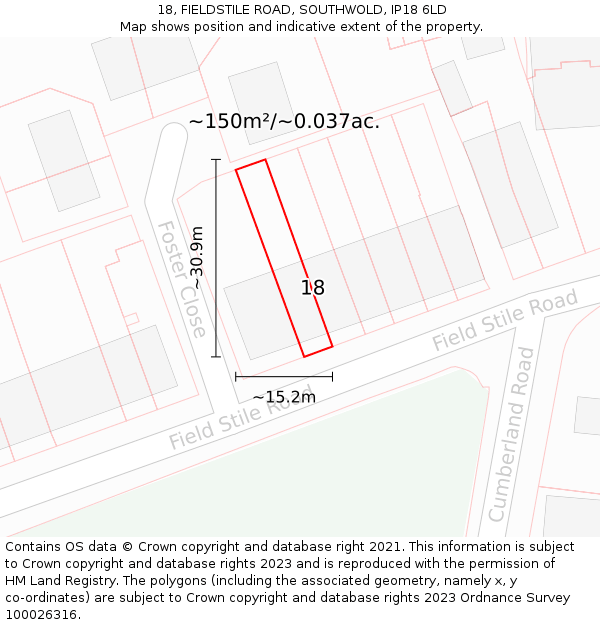 18, FIELDSTILE ROAD, SOUTHWOLD, IP18 6LD: Plot and title map