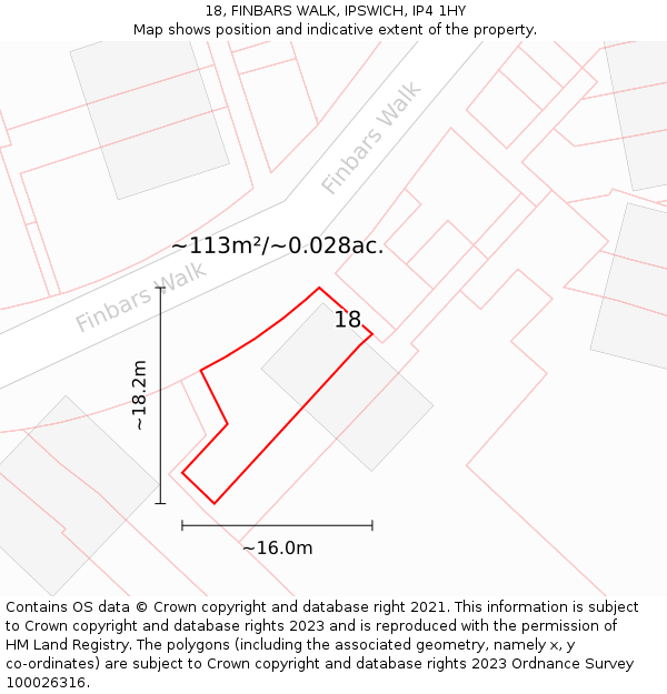 18, FINBARS WALK, IPSWICH, IP4 1HY: Plot and title map