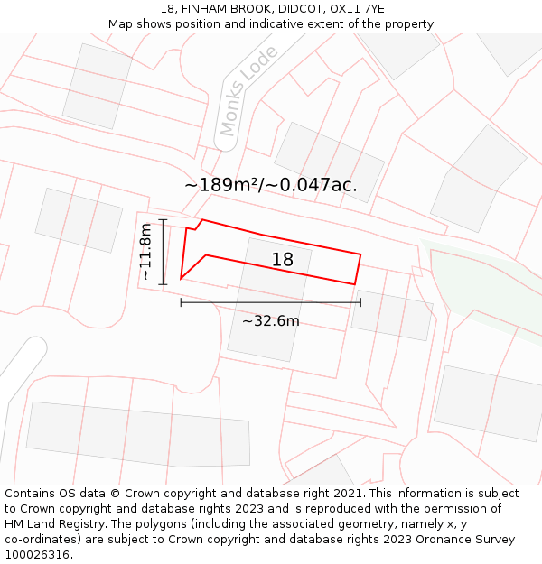 18, FINHAM BROOK, DIDCOT, OX11 7YE: Plot and title map