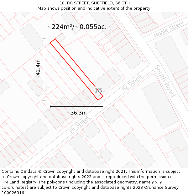 18, FIR STREET, SHEFFIELD, S6 3TH: Plot and title map