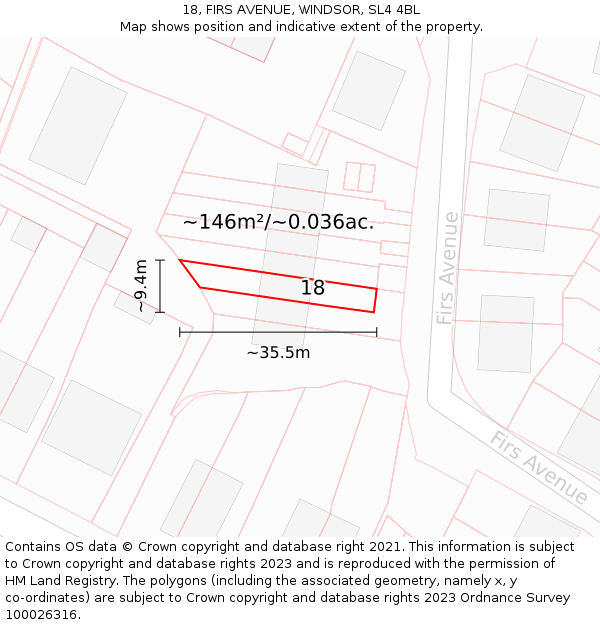 18, FIRS AVENUE, WINDSOR, SL4 4BL: Plot and title map