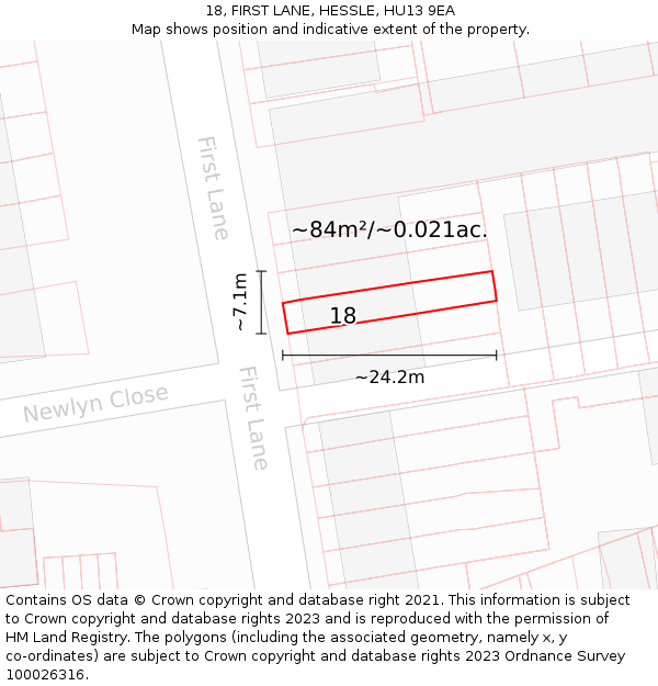 18, FIRST LANE, HESSLE, HU13 9EA: Plot and title map