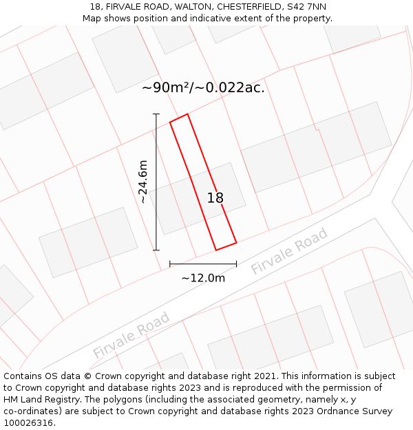 18, FIRVALE ROAD, WALTON, CHESTERFIELD, S42 7NN: Plot and title map