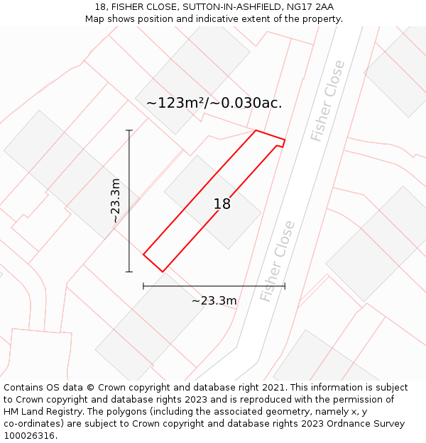 18, FISHER CLOSE, SUTTON-IN-ASHFIELD, NG17 2AA: Plot and title map