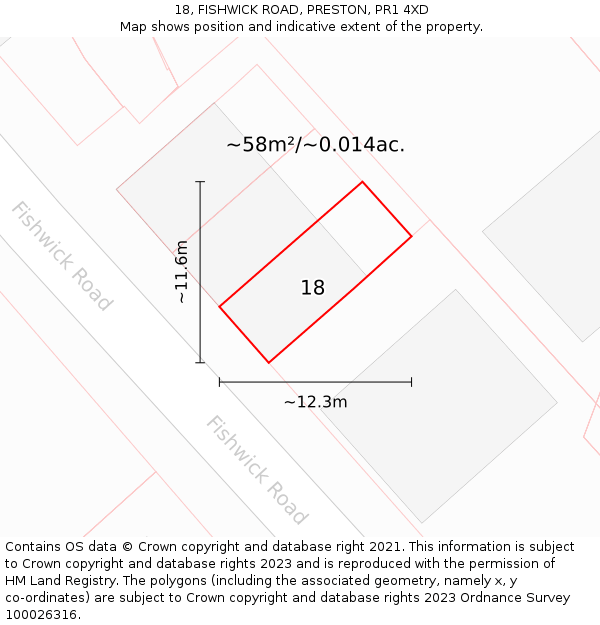18, FISHWICK ROAD, PRESTON, PR1 4XD: Plot and title map