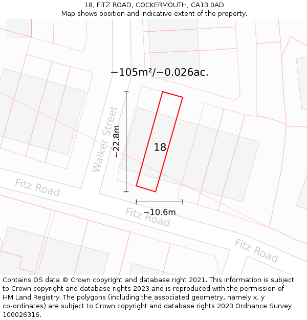 18, FITZ ROAD, COCKERMOUTH, CA13 0AD: Plot and title map
