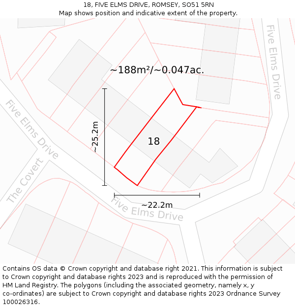 18, FIVE ELMS DRIVE, ROMSEY, SO51 5RN: Plot and title map
