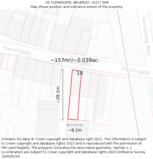18, FLEMINGATE, BEVERLEY, HU17 0NR: Plot and title map