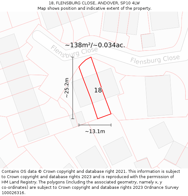 18, FLENSBURG CLOSE, ANDOVER, SP10 4LW: Plot and title map