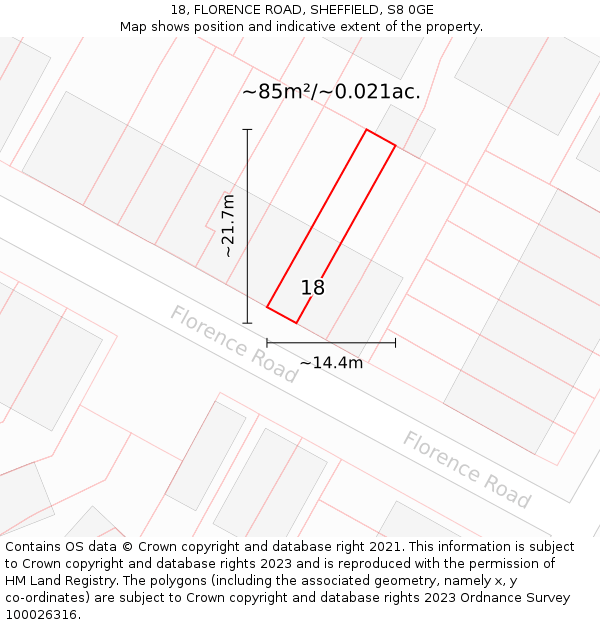 18, FLORENCE ROAD, SHEFFIELD, S8 0GE: Plot and title map