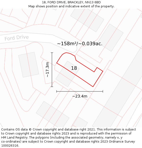 18, FORD DRIVE, BRACKLEY, NN13 6BD: Plot and title map
