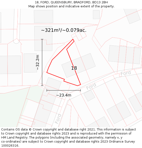 18, FORD, QUEENSBURY, BRADFORD, BD13 2BH: Plot and title map
