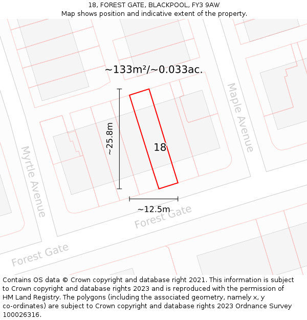 18, FOREST GATE, BLACKPOOL, FY3 9AW: Plot and title map