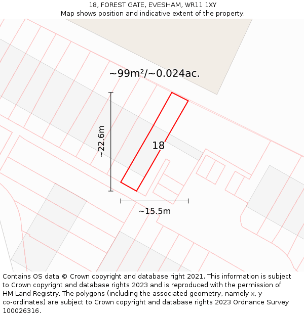 18, FOREST GATE, EVESHAM, WR11 1XY: Plot and title map