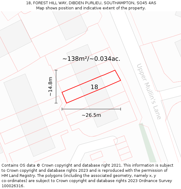 18, FOREST HILL WAY, DIBDEN PURLIEU, SOUTHAMPTON, SO45 4AS: Plot and title map