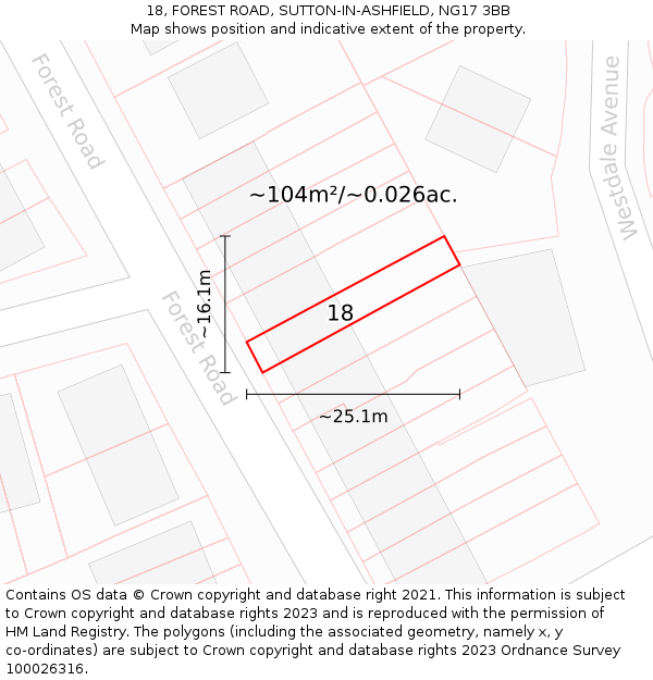 18, FOREST ROAD, SUTTON-IN-ASHFIELD, NG17 3BB: Plot and title map