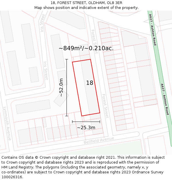 18, FOREST STREET, OLDHAM, OL8 3ER: Plot and title map