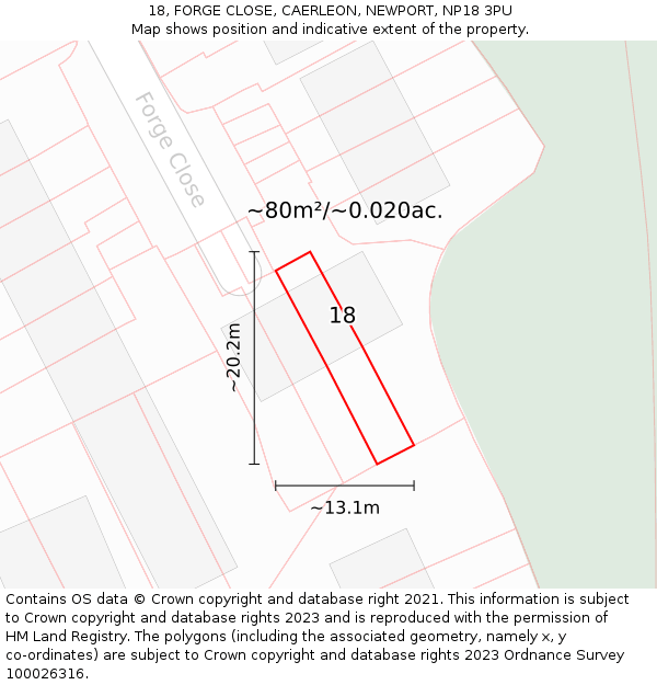 18, FORGE CLOSE, CAERLEON, NEWPORT, NP18 3PU: Plot and title map