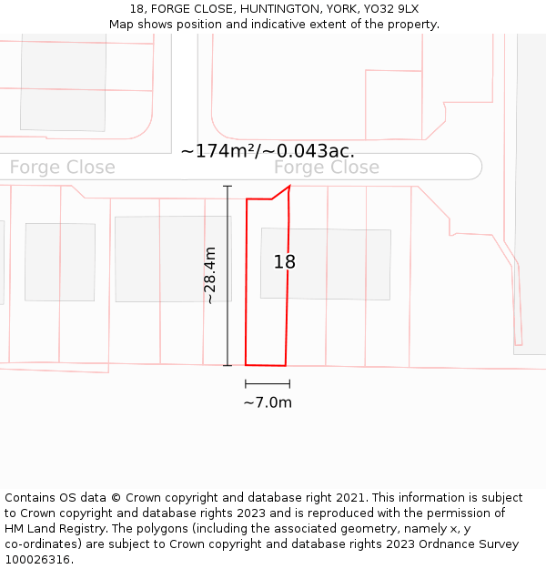 18, FORGE CLOSE, HUNTINGTON, YORK, YO32 9LX: Plot and title map