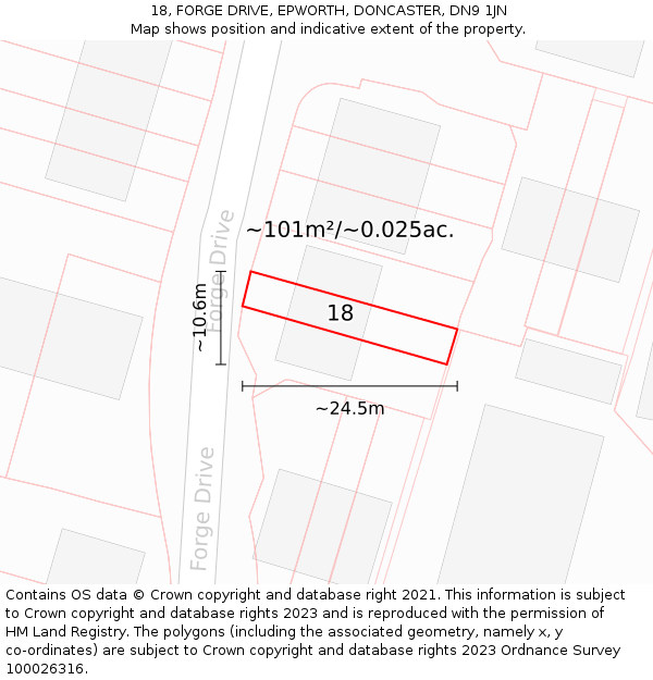 18, FORGE DRIVE, EPWORTH, DONCASTER, DN9 1JN: Plot and title map