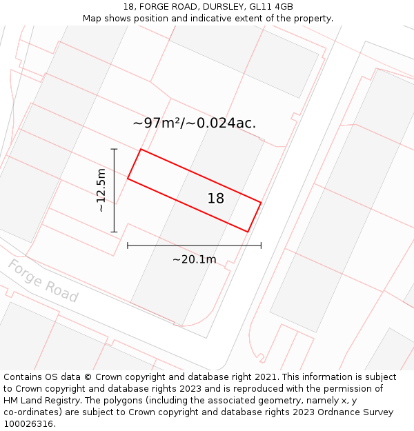 18, FORGE ROAD, DURSLEY, GL11 4GB: Plot and title map