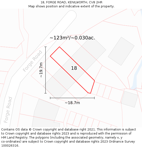 18, FORGE ROAD, KENILWORTH, CV8 2HR: Plot and title map