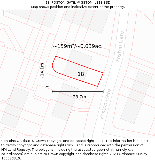 18, FOSTON GATE, WIGSTON, LE18 3SD: Plot and title map