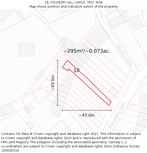 18, FOUNDRY HILL, HAYLE, TR27 4HW: Plot and title map