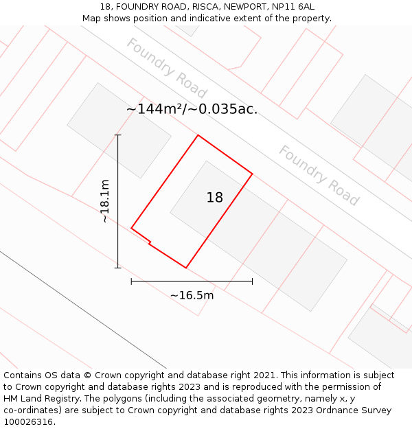 18, FOUNDRY ROAD, RISCA, NEWPORT, NP11 6AL: Plot and title map