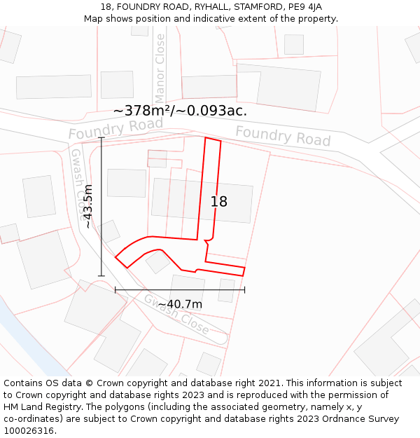 18, FOUNDRY ROAD, RYHALL, STAMFORD, PE9 4JA: Plot and title map
