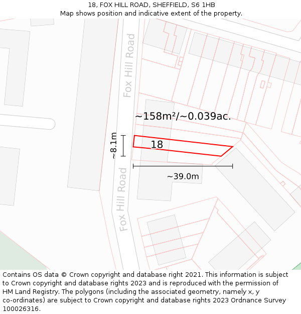 18, FOX HILL ROAD, SHEFFIELD, S6 1HB: Plot and title map