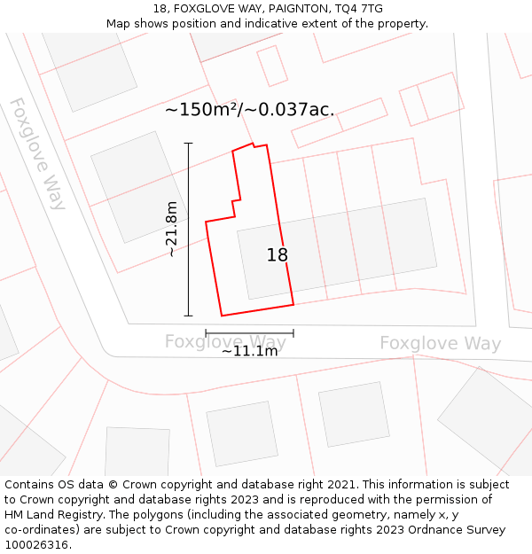 18, FOXGLOVE WAY, PAIGNTON, TQ4 7TG: Plot and title map