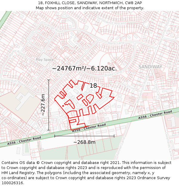 18, FOXHILL CLOSE, SANDIWAY, NORTHWICH, CW8 2AP: Plot and title map