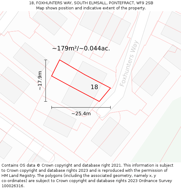 18, FOXHUNTERS WAY, SOUTH ELMSALL, PONTEFRACT, WF9 2SB: Plot and title map