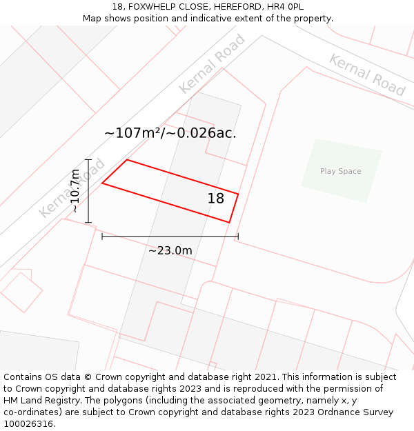 18, FOXWHELP CLOSE, HEREFORD, HR4 0PL: Plot and title map