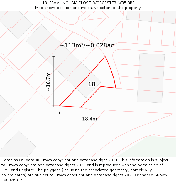 18, FRAMLINGHAM CLOSE, WORCESTER, WR5 3RE: Plot and title map