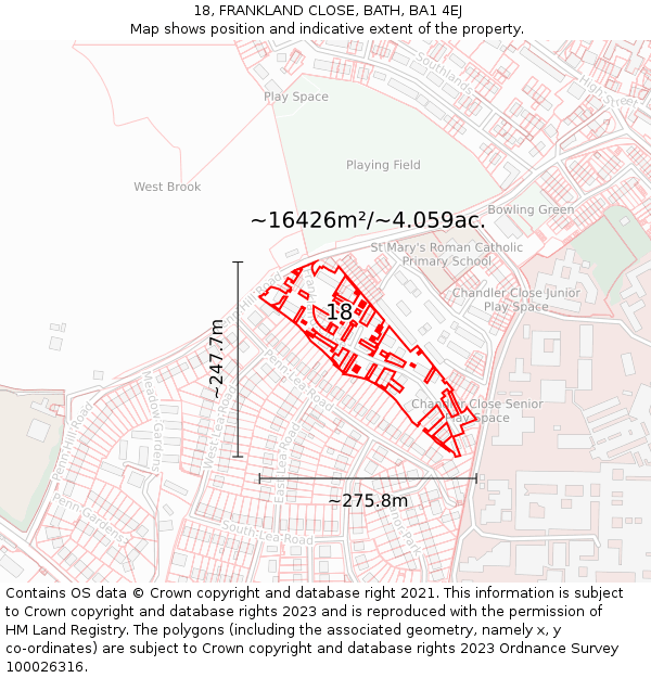 18, FRANKLAND CLOSE, BATH, BA1 4EJ: Plot and title map