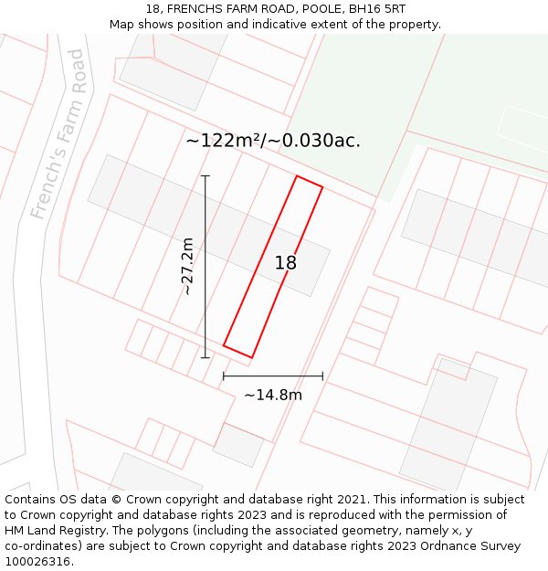 18, FRENCHS FARM ROAD, POOLE, BH16 5RT: Plot and title map