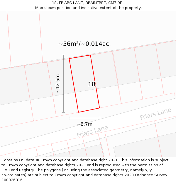 18, FRIARS LANE, BRAINTREE, CM7 9BL: Plot and title map