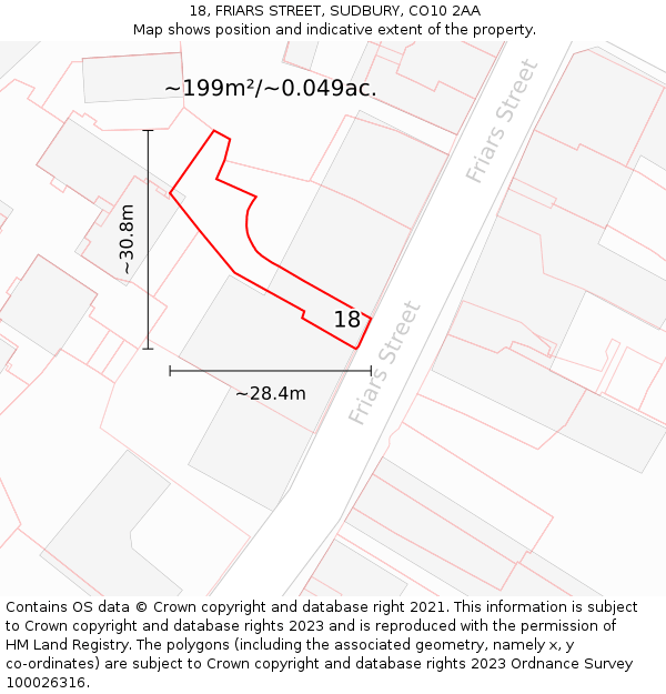 18, FRIARS STREET, SUDBURY, CO10 2AA: Plot and title map