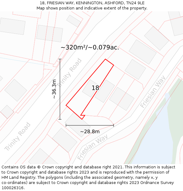 18, FRIESIAN WAY, KENNINGTON, ASHFORD, TN24 9LE: Plot and title map