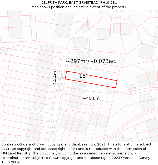 18, FRITH PARK, EAST GRINSTEAD, RH19 2BU: Plot and title map