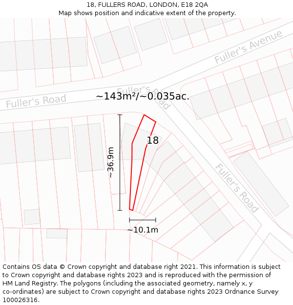 18, FULLERS ROAD, LONDON, E18 2QA: Plot and title map