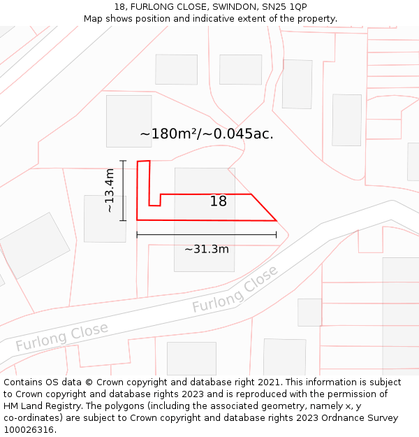 18, FURLONG CLOSE, SWINDON, SN25 1QP: Plot and title map