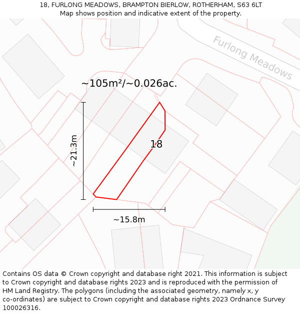 18, FURLONG MEADOWS, BRAMPTON BIERLOW, ROTHERHAM, S63 6LT: Plot and title map