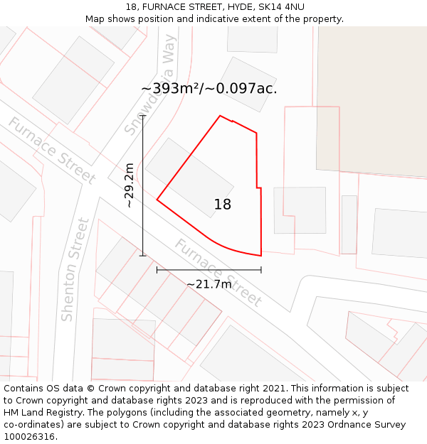 18, FURNACE STREET, HYDE, SK14 4NU: Plot and title map