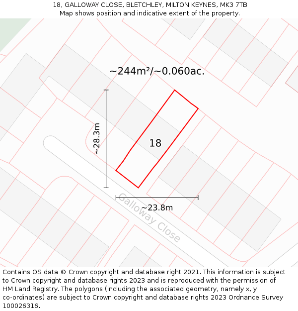 18, GALLOWAY CLOSE, BLETCHLEY, MILTON KEYNES, MK3 7TB: Plot and title map